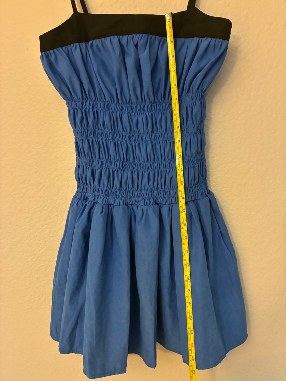 Sky to Moon Size S Y2K Blue and Black Smocked Mini Dress Babydoll Sweetheart - Picture 11 of 11